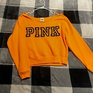 “Pink” Neon orange Cropped off the shoulders pullover